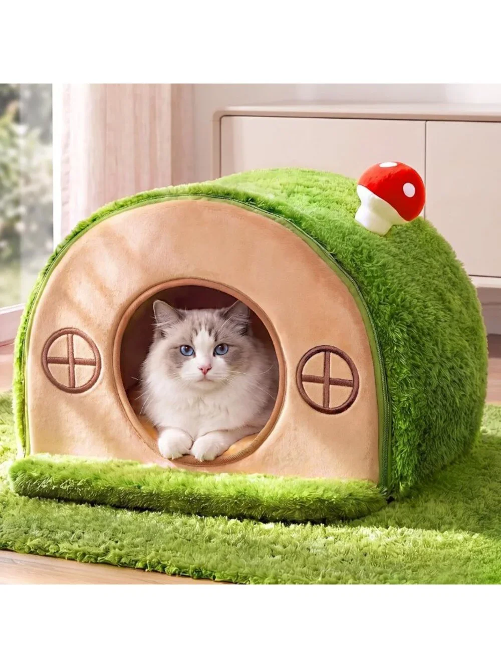 Cozy Cat Cave Bed - Indoor Tree House Hideaway for Cats & Kittens, Soft & Warm